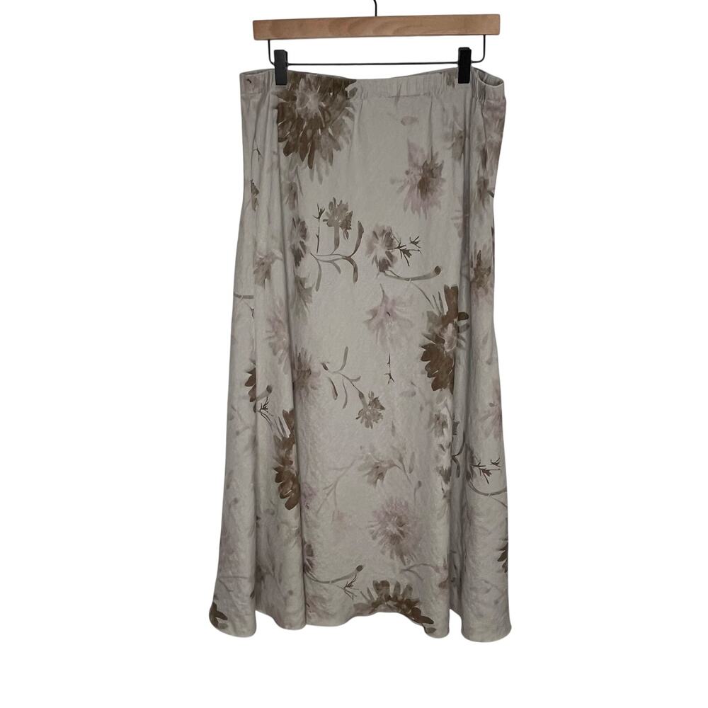 Habitat Clothes To Live In Linen Pull On Midi Skirt Womens XL Gray Floral
